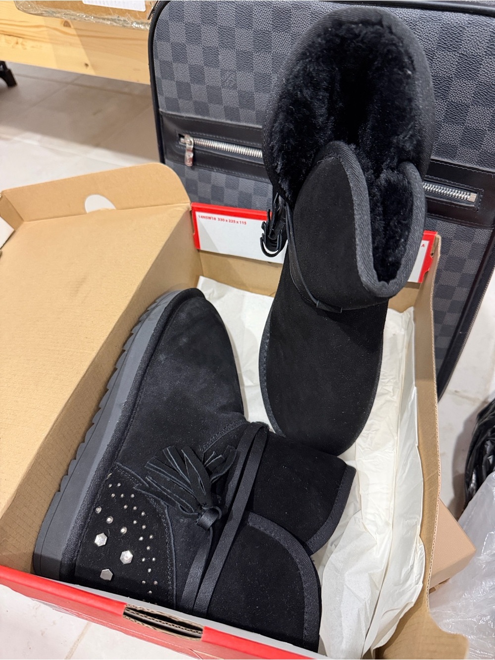 Black Suede Shearling Lined Women's Ankle Boots